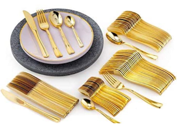 Gold Disposable Plates And Cutlery_1