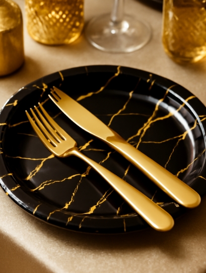 Black Gold Marble Plates