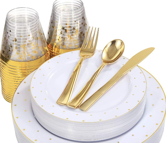Gold Disposable Plates And Cutlery_2
