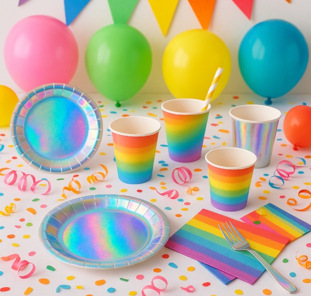 How To Style A Party with Holographic Rainbow Disposable Tableware?
