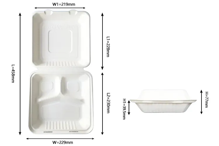 9 Inch 3 Compartment Square Burger Box size